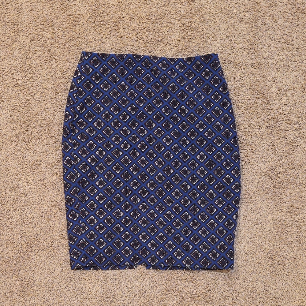 Express Blue Pencil Skirt Knee-Length Work Style
